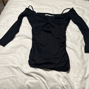 Susana Monaco Black Off-Shoulder Long Sleeve Top